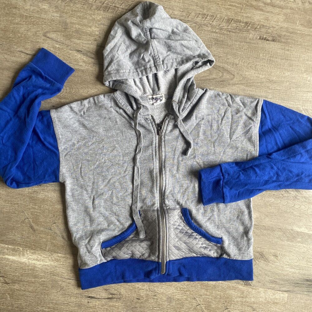 Dream Out Loud Cropped Hoodie Size Large Grey Blue Full Zip Hooded Sweatshirt